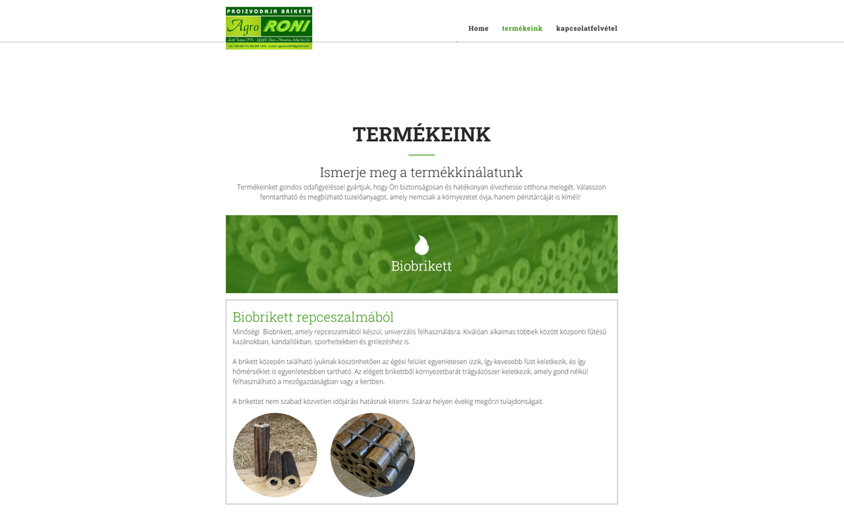 Screenshot der Website von AgroRONI, Stara Moravica